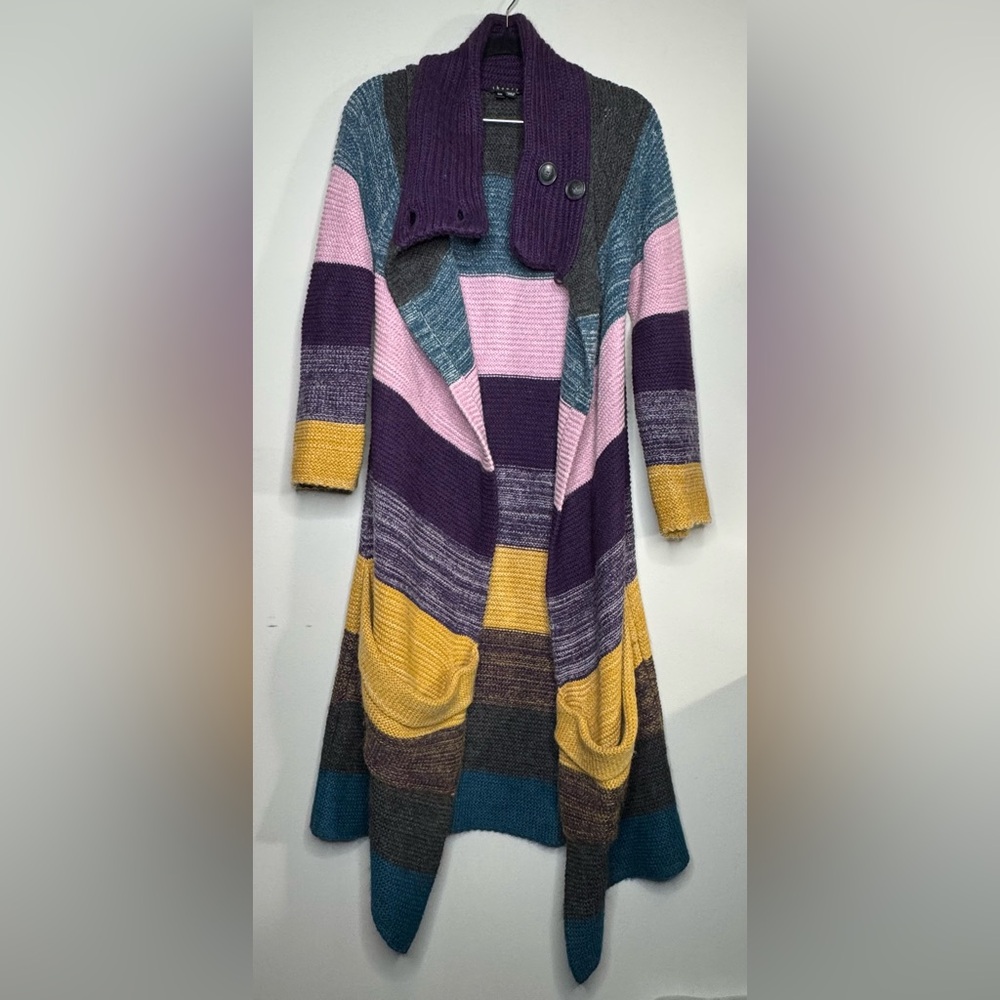 THEORY Floriane Land Multi Color Striped Long Cardigan Angora Mohair Cashmere